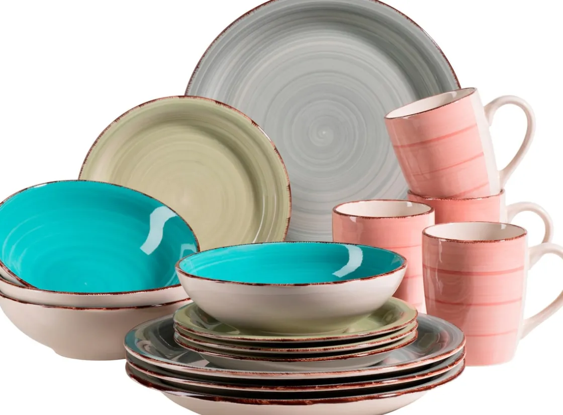Geschirrsets|Die moderne Hausfrau Geschirr-Set, Steingut Lumaca Blau /Hellblau /Rosa/Grün