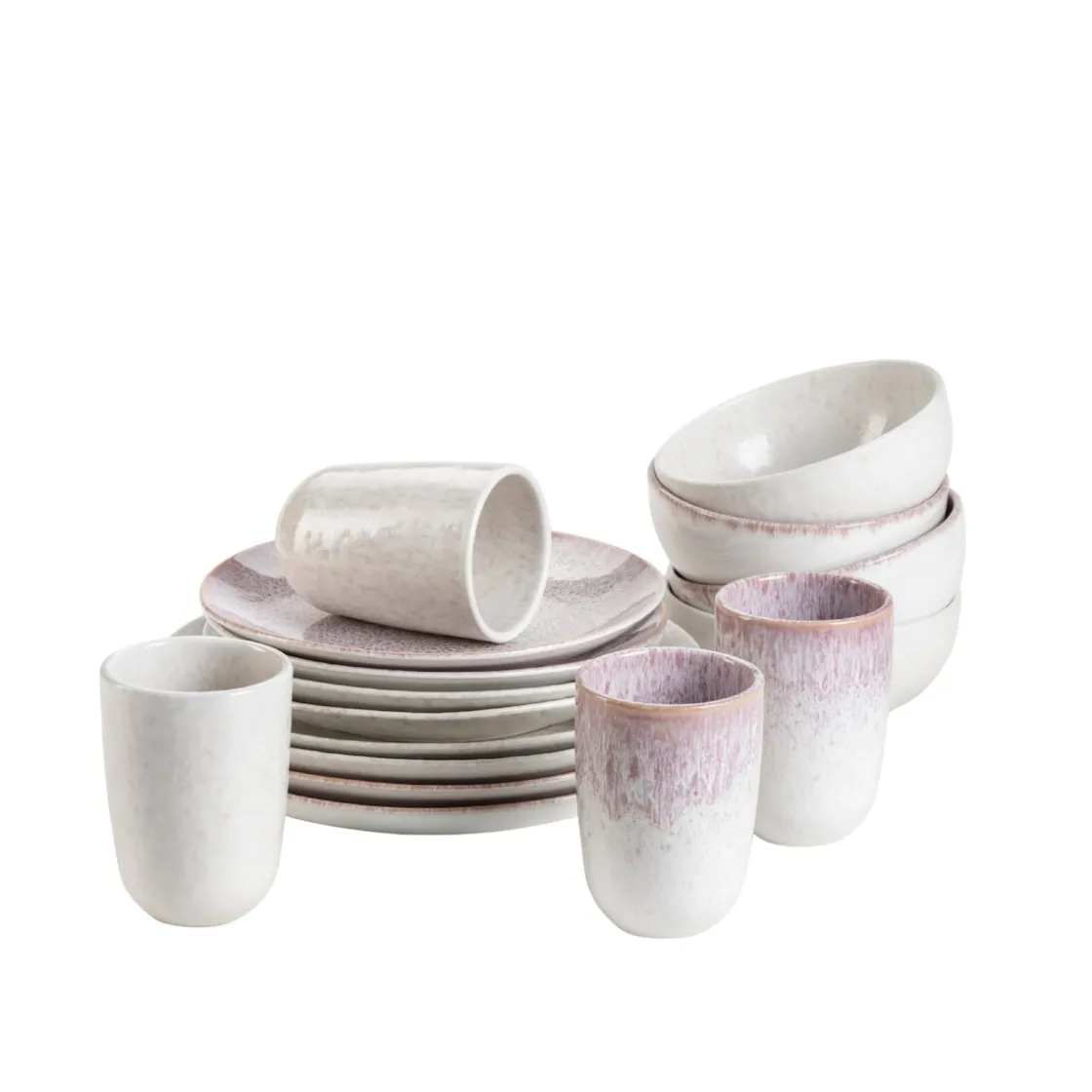 Geschirrsets|Die moderne Hausfrau Geschirr-Set, Steinzeug Alpenwiese Beere / Creme