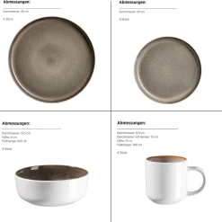 Geschirrsets|Die moderne Hausfrau Geschirrset, Steinzeug Lunaria Braun