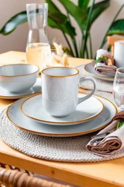 Geschirrsets|Die moderne Hausfrau Geschirrset, Steinzeug Mabella 4 x Speisteller, 4 x Suppenteller, 4 x Dessertteller, 4 x Müslischüssel, 4 x Kaffeebecher