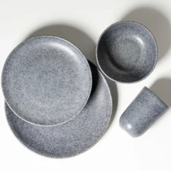 Geschirrsets|Die moderne Hausfrau Geschirr-Set, Steinzeug Moos'N'Stein Grau