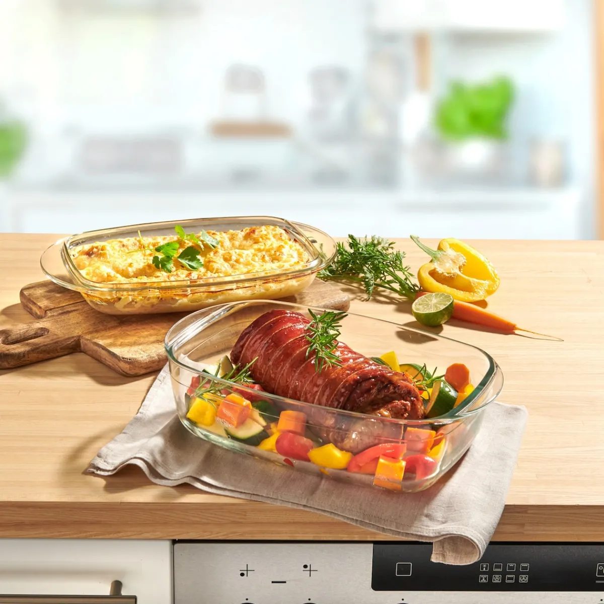 Die moderne Hausfrau Glas-Back- und -Auflaufform „2 in 1“ mit Deckel