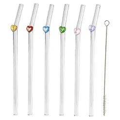 Strohhalme|Die moderne Hausfrau Glas-Strohhalme „Herzen“, 6 Stück