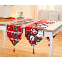 Weihnachtsdekoration·Weihnachtstischdecken|Tischdecken & -Läufer·Tischläufer|Die moderne Hausfrau Gobelin-Tischläufer "Schneemänner", 180x34 cm