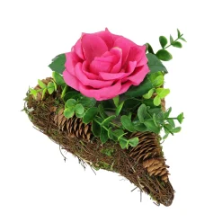 Grabaufleger|Die moderne Hausfrau Grabgesteck "Rose mit Tannenzapfen"