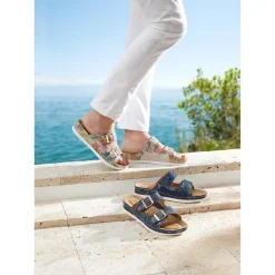 Pantoletten|Clogs & Pantoletten|Die moderne Hausfrau Hallux-Klett-Pantolette „Helga“ beige