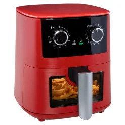Fritteusen|Die moderne Hausfrau Heißluftfritteuse „Rot“ mit Sichtfenster