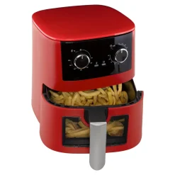 Fritteusen|Die moderne Hausfrau Heißluftfritteuse „Rot“ mit Sichtfenster