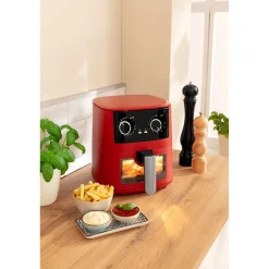 Fritteusen|Die moderne Hausfrau Heißluftfritteuse „Rot“ mit Sichtfenster