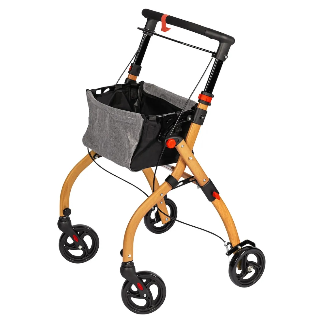Rollatoren|Die moderne Hausfrau Indoor-Rollator in Holz-Optik mit Tasche und Tablett - AT51040 schwarz/braun
