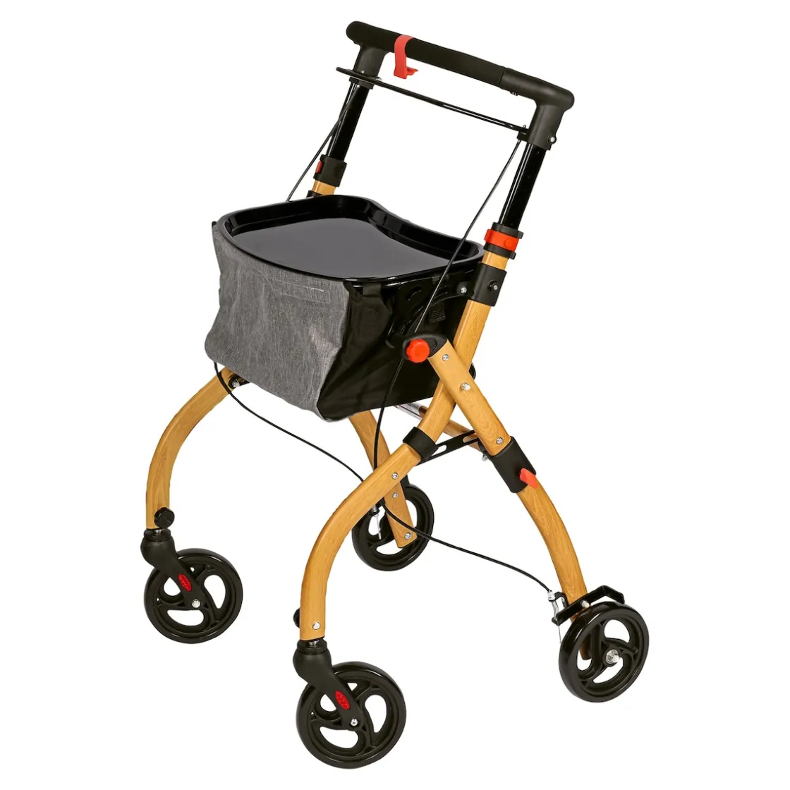 Rollatoren|Die moderne Hausfrau Indoor-Rollator in Holz-Optik mit Tasche und Tablett - AT51040 schwarz/braun