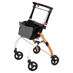Rollatoren|Die moderne Hausfrau Indoor-Rollator in Holz-Optik mit Tasche und Tablett - AT51040 weiß/braun