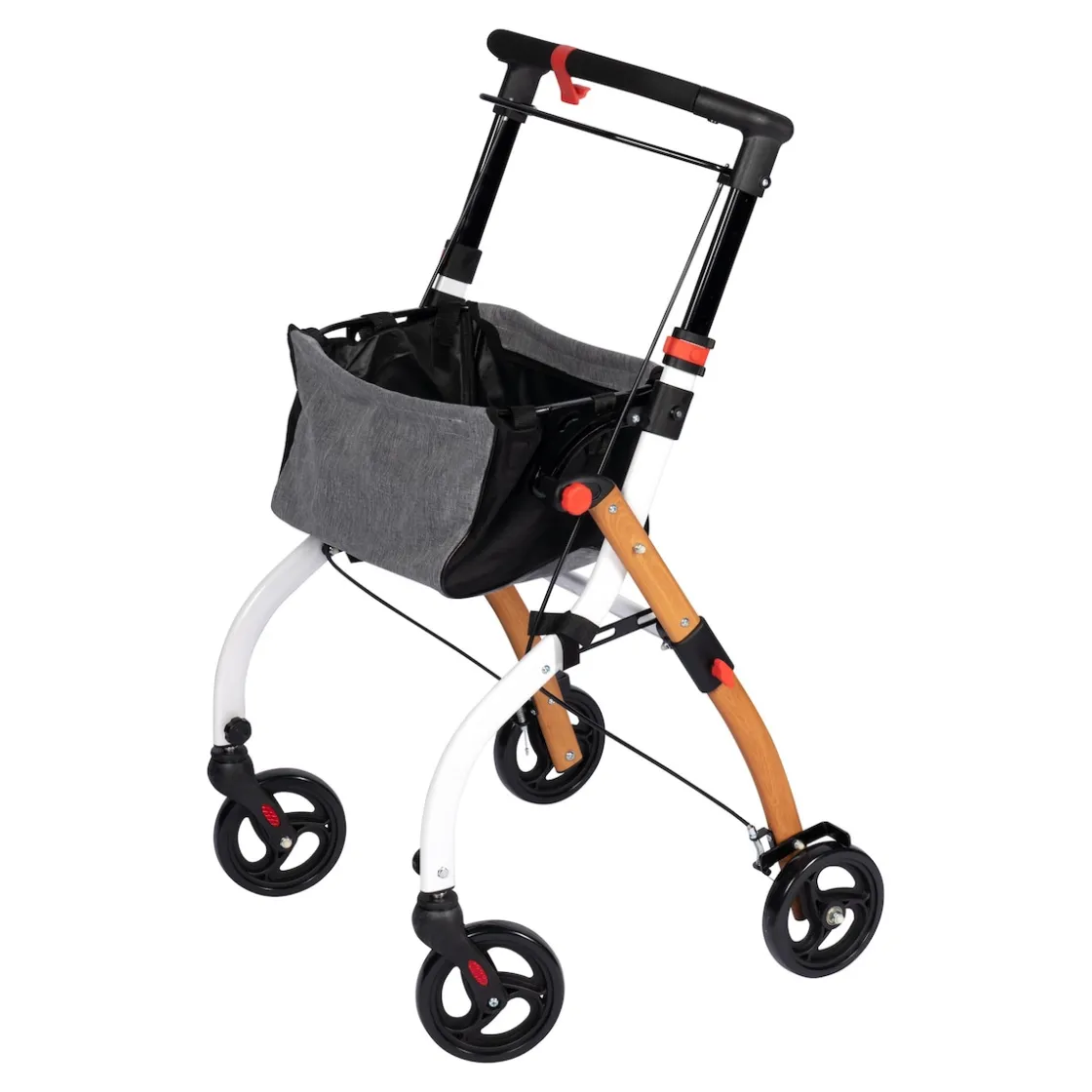 Rollatoren|Die moderne Hausfrau Indoor-Rollator in Holz-Optik mit Tasche und Tablett - AT51040 weiß/braun