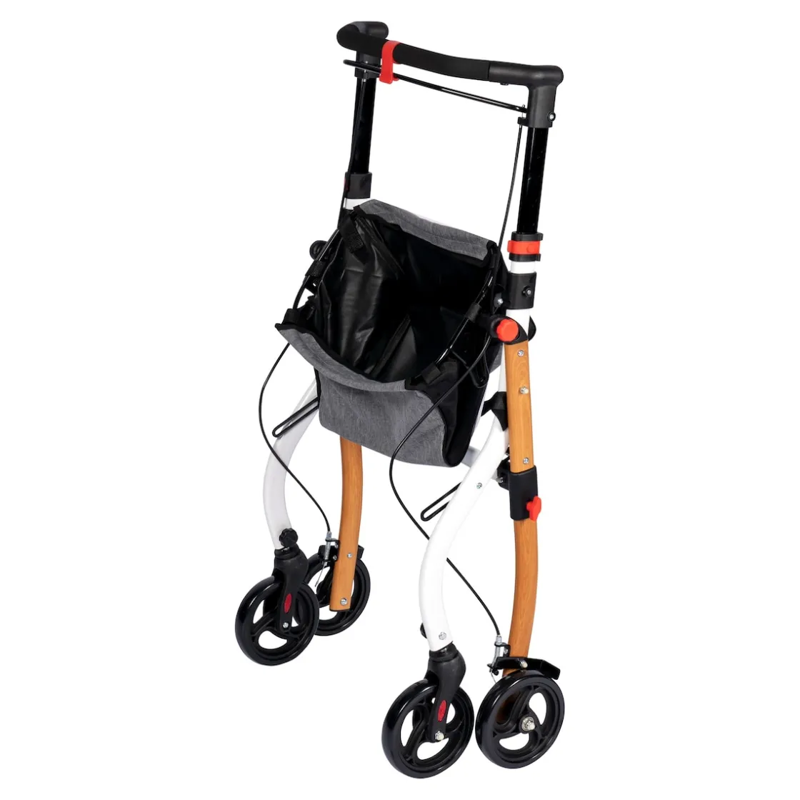 Rollatoren|Die moderne Hausfrau Indoor-Rollator in Holz-Optik mit Tasche und Tablett - AT51040 weiß/braun