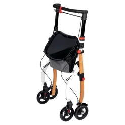 Rollatoren|Die moderne Hausfrau Indoor-Rollator in Holz-Optik mit Tasche und Tablett - AT51040 weiß/braun
