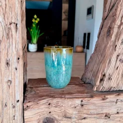 Gläser & Becher|Die moderne Hausfrau Kaffeebecher-Set, Steinzeug Flussufer blau, grün, braun