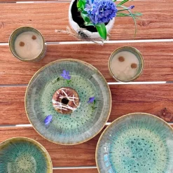 Gläser & Becher|Die moderne Hausfrau Kaffeebecher-Set, Steinzeug Flussufer blau, grün, braun