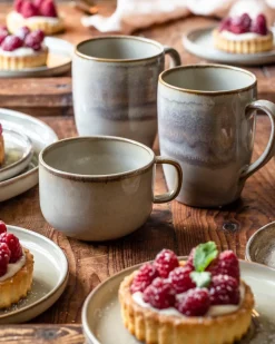 Tassen|Die moderne Hausfrau Kaffeeobertassen-Set, Steinzeug Nebelwald