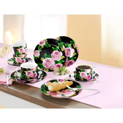 Kaffeeservice|Die moderne Hausfrau Kaffee-Service "Black-Rose", 12-teilig