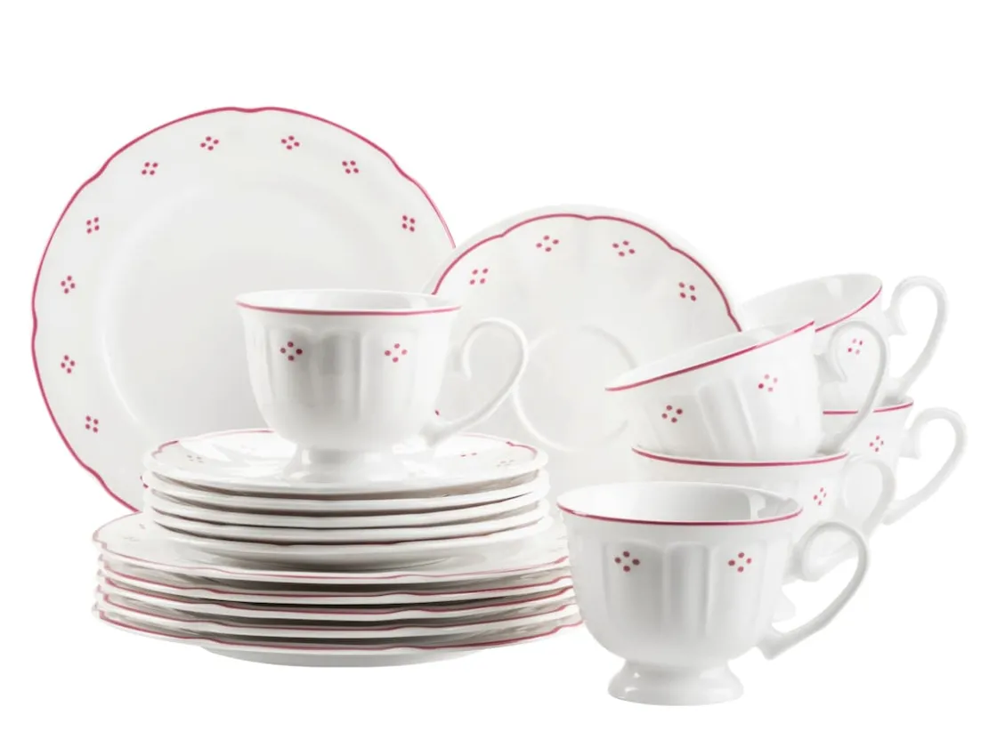 Kaffeeservice|Die moderne Hausfrau Kaffeeservice, Porzellan Lova Weiß / Rot