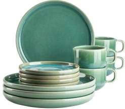 Kaffeeservice|Die moderne Hausfrau Kaffeeservice, Steinzeug Elina Uno 4 x Dessertteller, 4 x Kaffeetasse, 4 x Kaffeeuntertasse