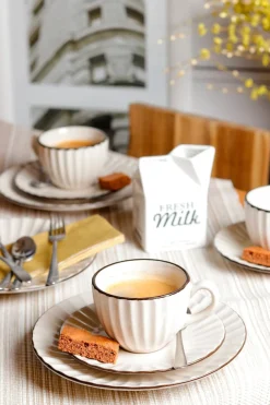 Geschirrsets|Die moderne Hausfrau Kaffeeservice, Steinzeug Osita 6 x Speisteller, 6 x Dessertteller, 6 x Müslischüssel