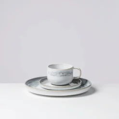 Kaffeeservice|Die moderne Hausfrau Kaffeeservice, Steinzeug TIEFER SEE Grau / Weiß