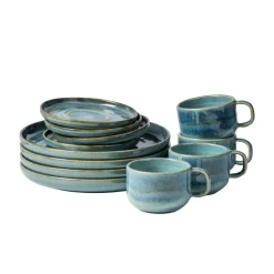 Kaffeeservice|Die moderne Hausfrau Kaffeeservice, Steinzeug TIEFER SEE Blau / Grün