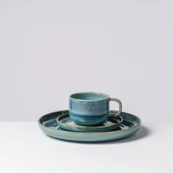 Kaffeeservice|Die moderne Hausfrau Kaffeeservice, Steinzeug TIEFER SEE Blau / Grün