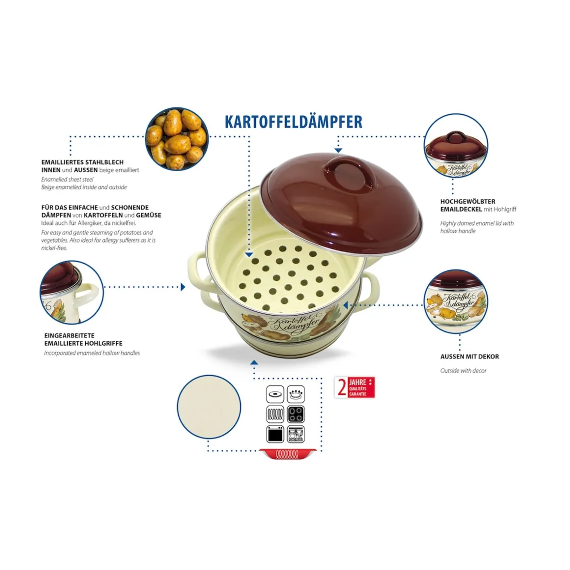 Töpfe|Die moderne Hausfrau Kartoffeldämpfer emailliert, 1,8 l