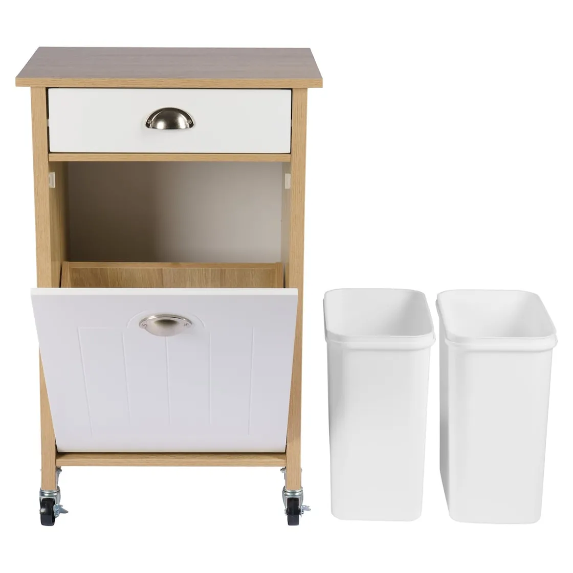 Küchen- & Servierwagen|Die moderne Hausfrau Küchenwagen mit Mülltrennsystem Eiche, weiß