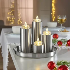 Weihnachtsdekoration·Weitere Weihnachtsdeko|Leuchtdekoration·Kerzen & Teelichter|Die moderne Hausfrau Kerzenteller „Edelstahl“, 5-teilig