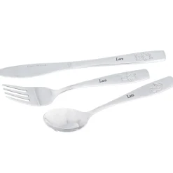 Besteck-Sets|Die moderne Hausfrau Kinderbesteck personalisiert mit Namen, 3-teilig schlicht graviert