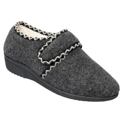 Hausschuhe|Die moderne Hausfrau Klett-Hausschuh "Claudia" mit Wolle grau