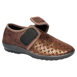 Hausschuhe|Die moderne Hausfrau Kletthausschuh „Elegant“ schoko