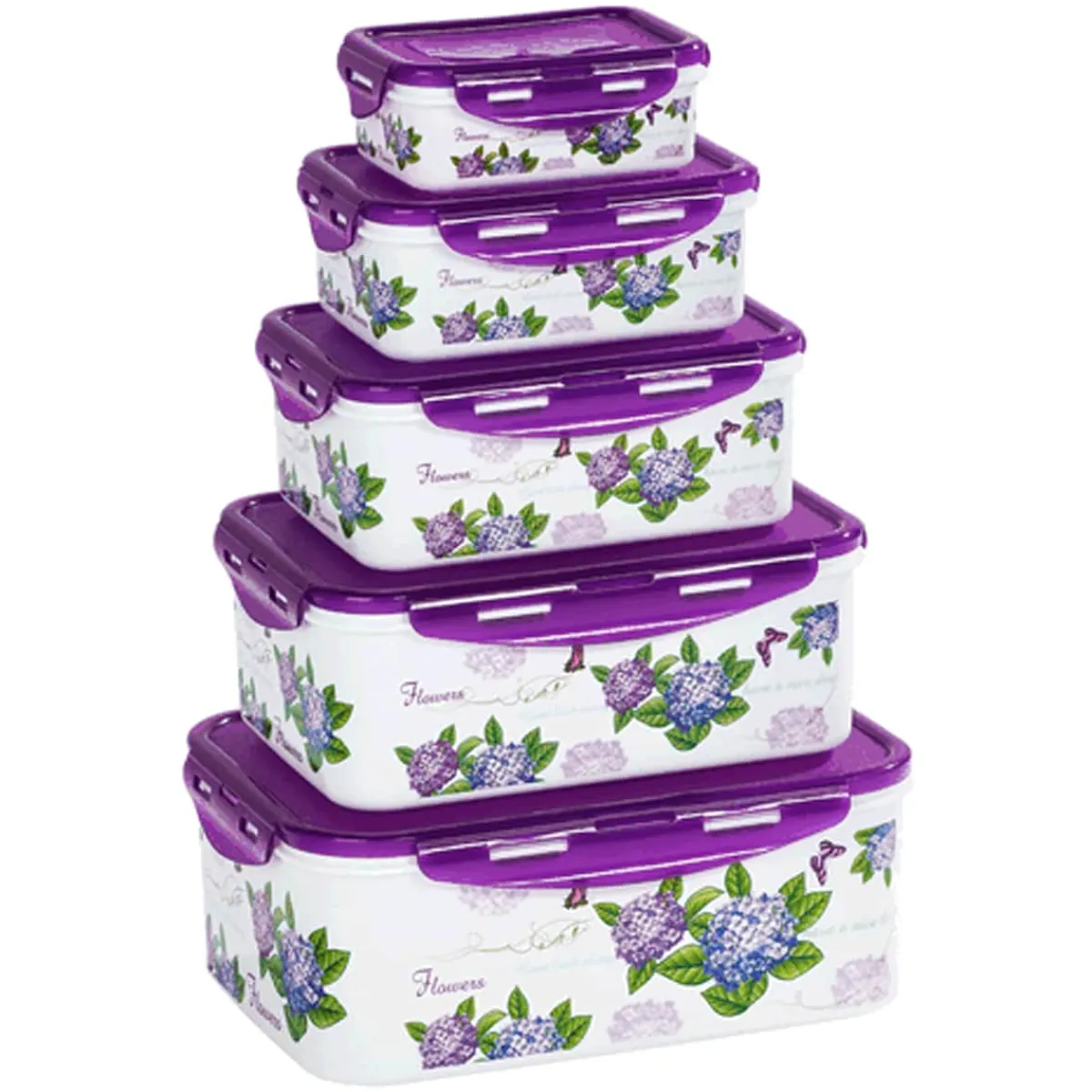 Die moderne Hausfrau Klickdosen-Set "Hortensie", 5 Stück eckig