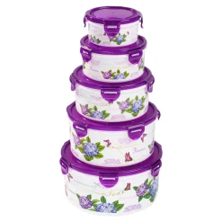 Lebensmittelbehälter|Hobbyköche|Die moderne Hausfrau Klickdosen-Set "Hortensie", 5 Stück rund