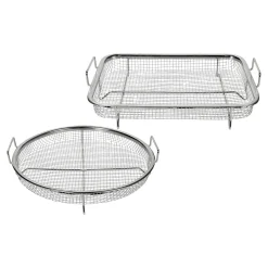 Backbleche & Grillkörbe|Ofenroste & Grillkörbe|Die moderne Hausfrau Knusper-Grillkorb "Edelstahl" 2er Set, eckig und rund