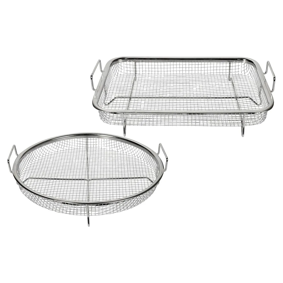 Backbleche & Grillkörbe|Ofenroste & Grillkörbe|Die moderne Hausfrau Knusper-Grillkorb "Edelstahl" 2er Set, eckig und rund