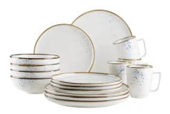 Die moderne Hausfrau Kombiservice, Porzellan Pintar Beige / Blau