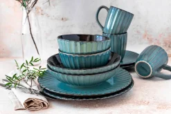 Geschirrsets|Die moderne Hausfrau Kombiservice, Steinzeug Confino Petrol