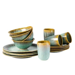Geschirrsets|Die moderne Hausfrau Kombiservice, Steinzeug Flussufer blau, grün, braun