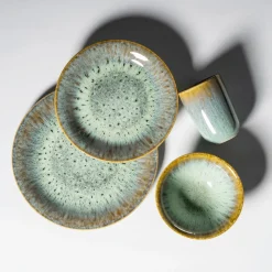 Geschirrsets|Die moderne Hausfrau Kombiservice, Steinzeug Flussufer blau, grün, braun