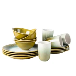 Geschirrsets|Die moderne Hausfrau Kombiservice, Steinzeug Flussufer blau, grün, weiß