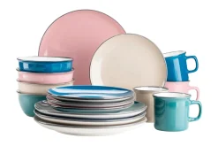 Geschirrsets|Die moderne Hausfrau Kombiservice, Steinzeug Maila Petrol, Altrosa, Beige, Dunkelblau