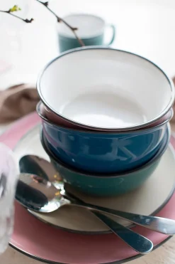 Geschirrsets|Die moderne Hausfrau Kombiservice, Steinzeug Maila Petrol, Altrosa, Beige, Dunkelblau