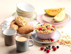 Geschirrsets|Die moderne Hausfrau Kombiservice, Steinzeug Maila Petrol, Altrosa, Beige, Dunkelblau