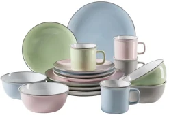 Geschirrsets|Die moderne Hausfrau Kombiservice, Steinzeug Maila Rosa / Grau / Blau / Grün