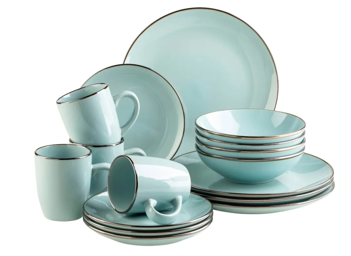 Geschirrsets|Die moderne Hausfrau Kombiservice, Steinzeug METALLIC RIM Mint