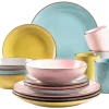 Geschirrsets|Die moderne Hausfrau Kombiservice, Steinzeug METALLIC RIM Rosa, Grün, Blau, Grau